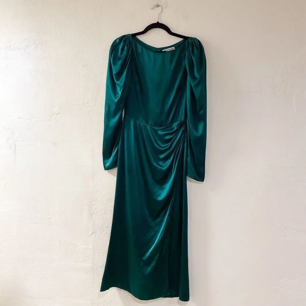 Reformation Cassis Silk Midi Dress in Emerald Green Size 2